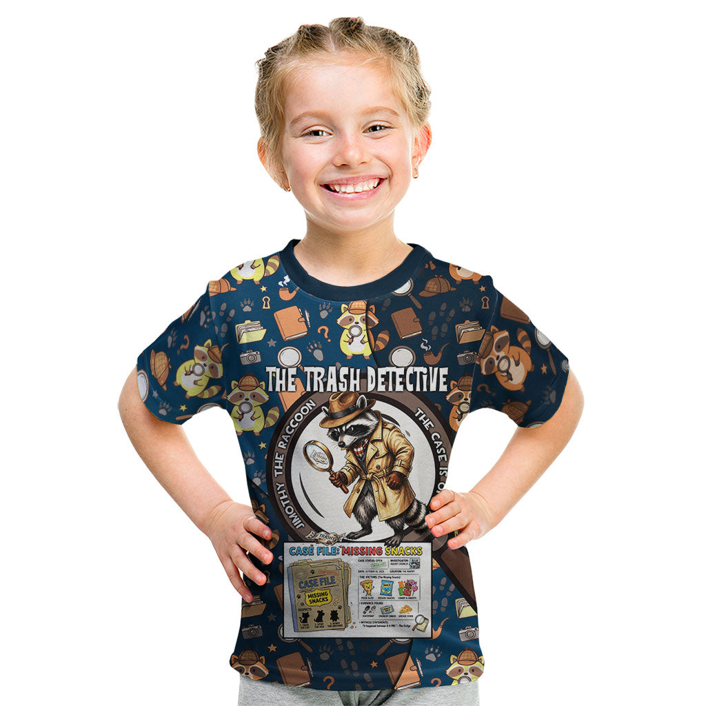 Jimothy The Raccoon The Trash Detective Kid T Shirt Funny Noir Sleuth Missing Snacks Crime Mystery