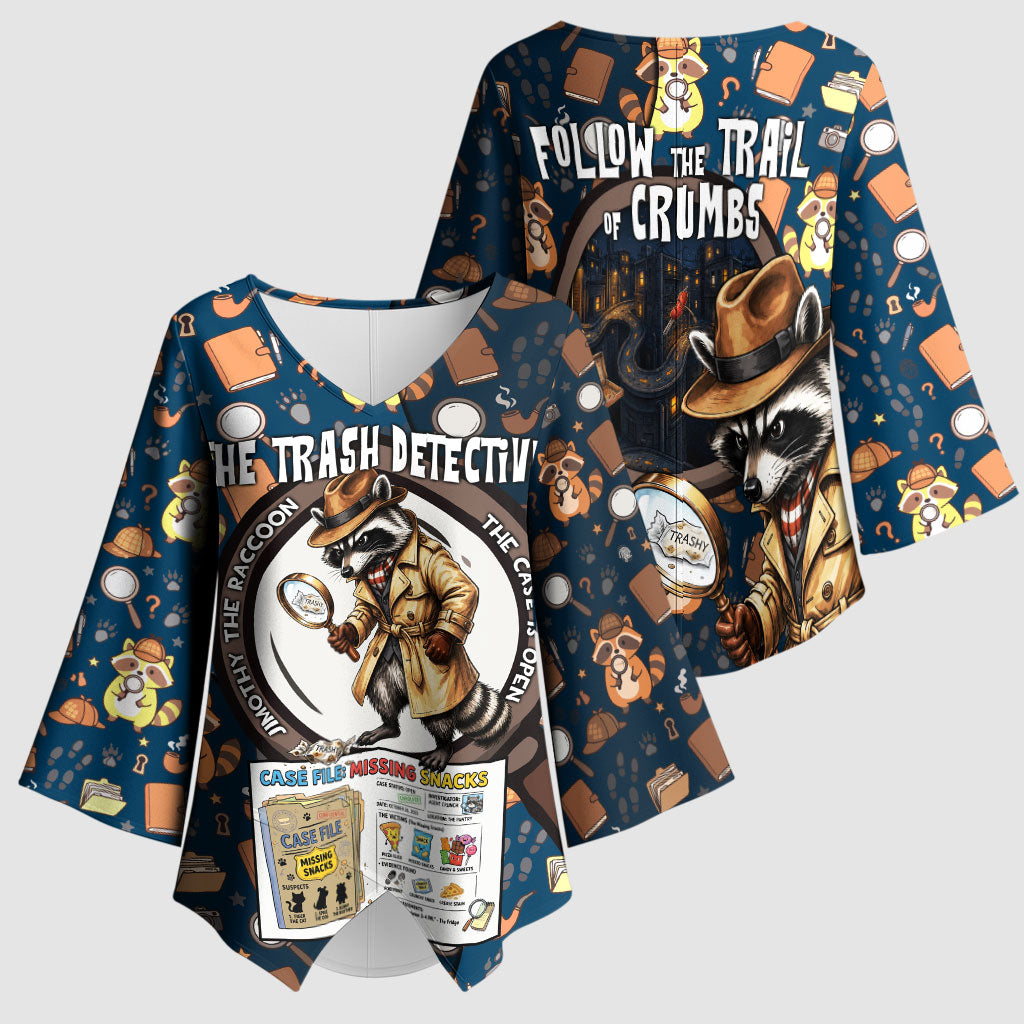 Jimothy The Raccoon The Trash Detective Kimono Sleeve Blouse Funny Noir Sleuth Missing Snacks Crime Mystery