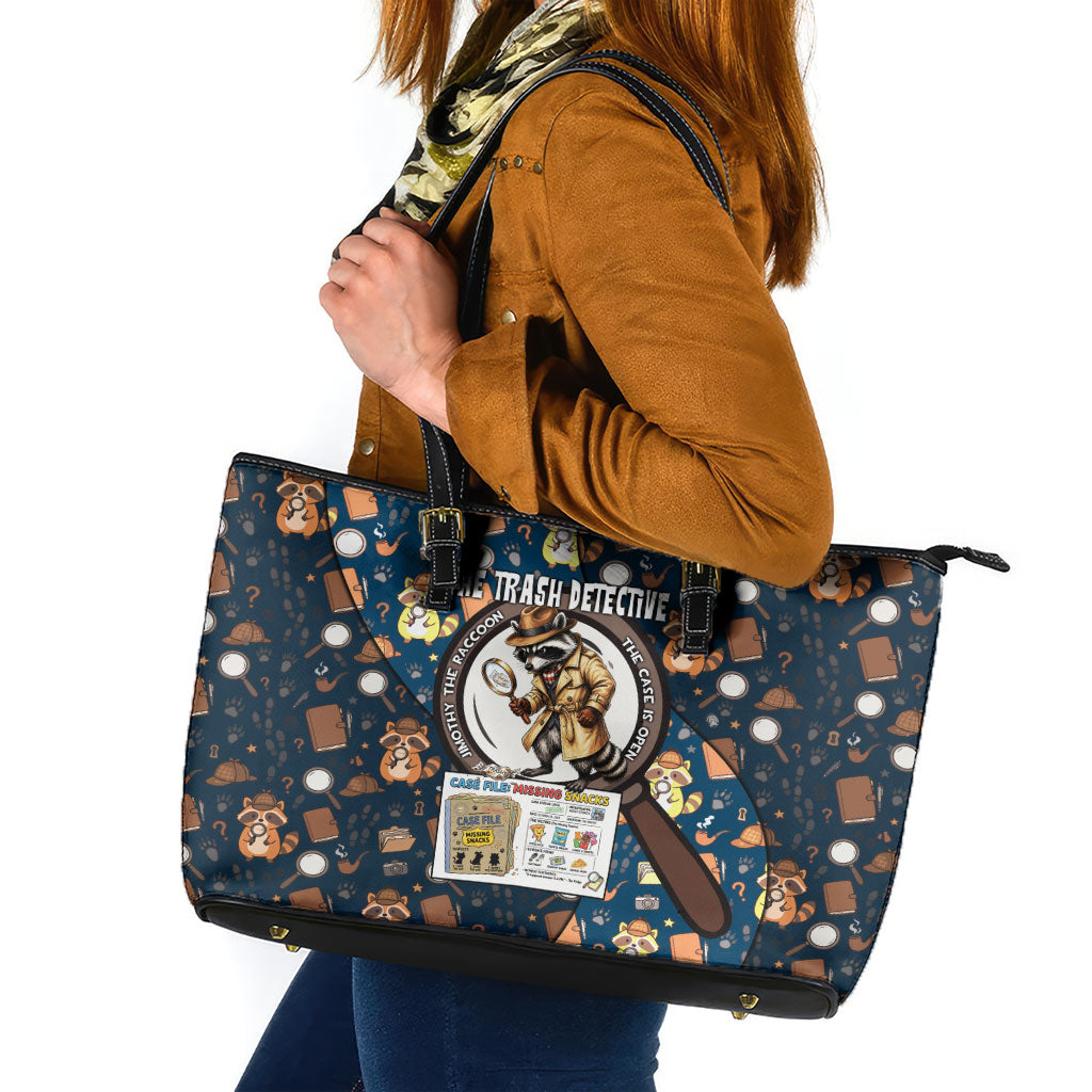 Jimothy The Raccoon The Trash Detective Leather Tote Bag Funny Noir Sleuth Missing Snacks Crime Mystery