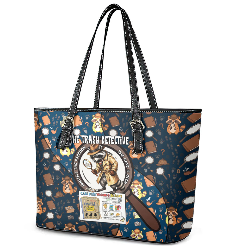 Jimothy The Raccoon The Trash Detective Leather Tote Bag Funny Noir Sleuth Missing Snacks Crime Mystery