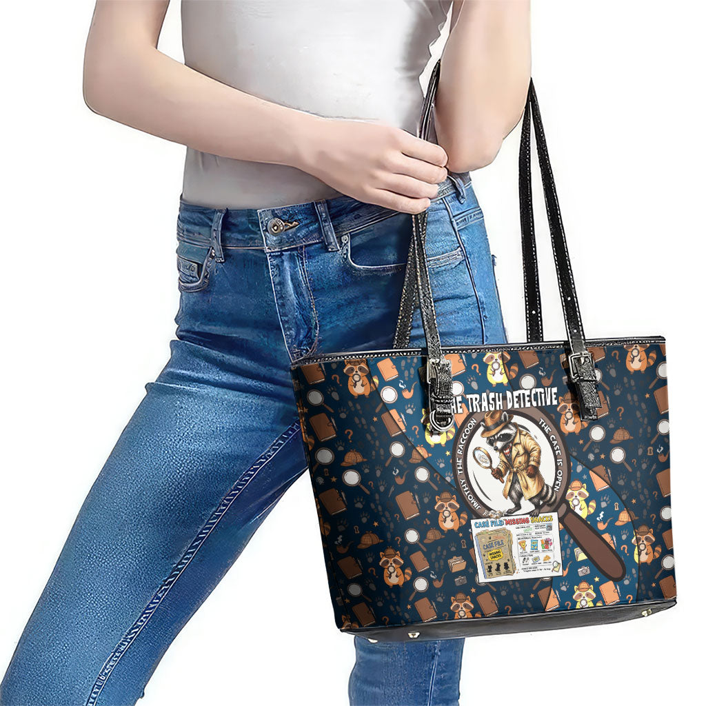 Jimothy The Raccoon The Trash Detective Leather Tote Bag Funny Noir Sleuth Missing Snacks Crime Mystery