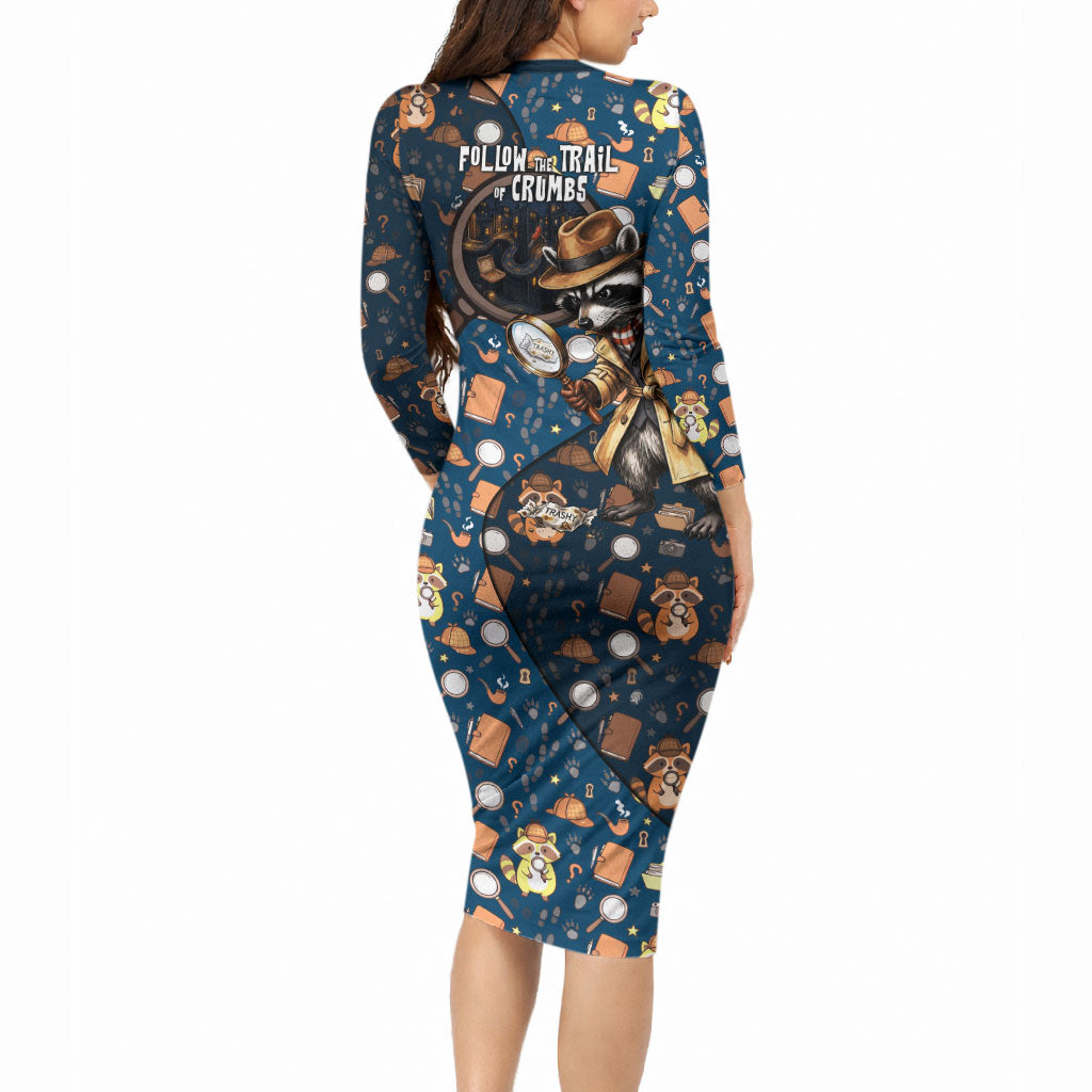 Jimothy The Raccoon The Trash Detective Long Sleeve Bodycon Dress Funny Noir Sleuth Missing Snacks Crime Mystery