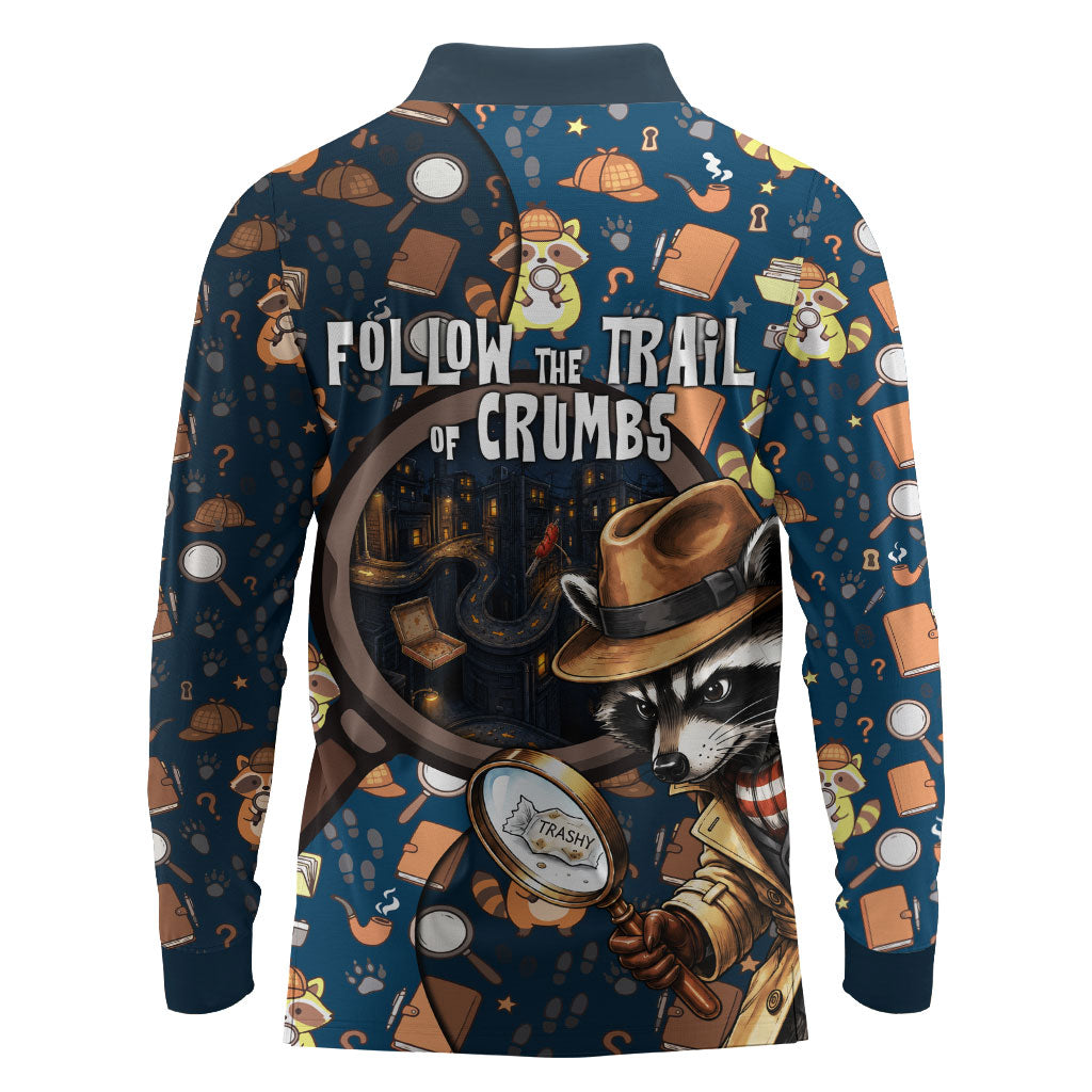 Jimothy The Raccoon The Trash Detective Long Sleeve Polo Shirt Funny Noir Sleuth Missing Snacks Crime Mystery