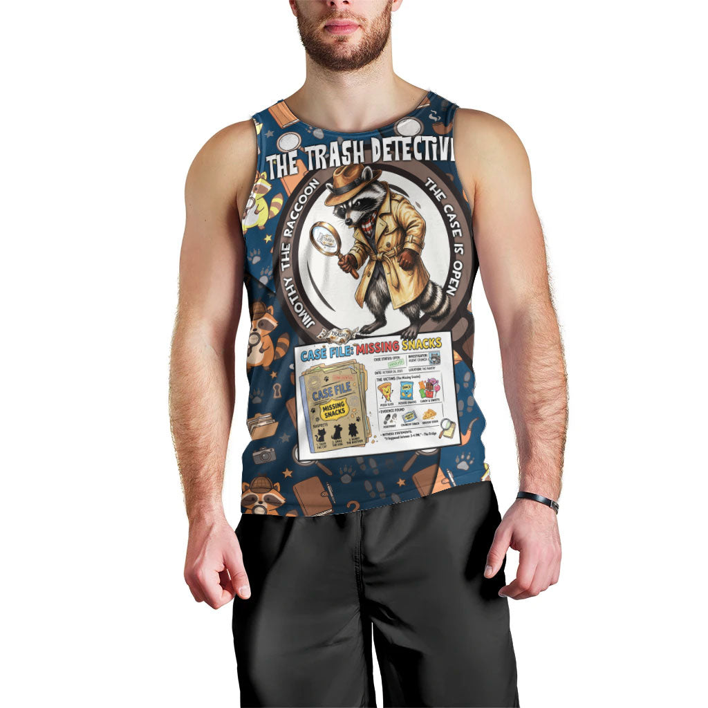 Jimothy The Raccoon The Trash Detective Men Tank Top Funny Noir Sleuth Missing Snacks Crime Mystery