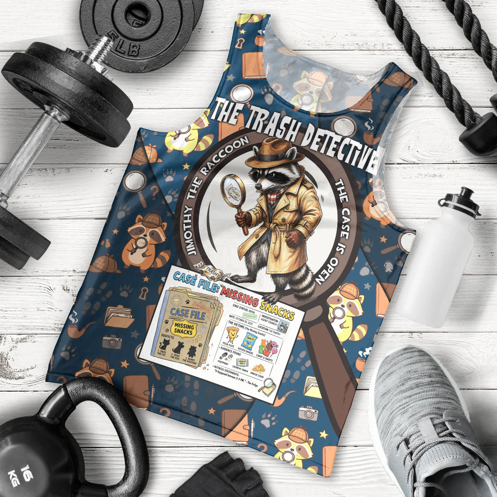 Jimothy The Raccoon The Trash Detective Men Tank Top Funny Noir Sleuth Missing Snacks Crime Mystery