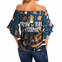 Jimothy The Raccoon The Trash Detective Off Shoulder Wrap Waist Top Funny Noir Sleuth Missing Snacks Crime Mystery