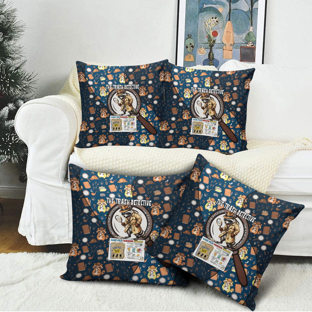 Jimothy The Raccoon The Trash Detective Pillow Cover Funny Noir Sleuth Missing Snacks Crime Mystery