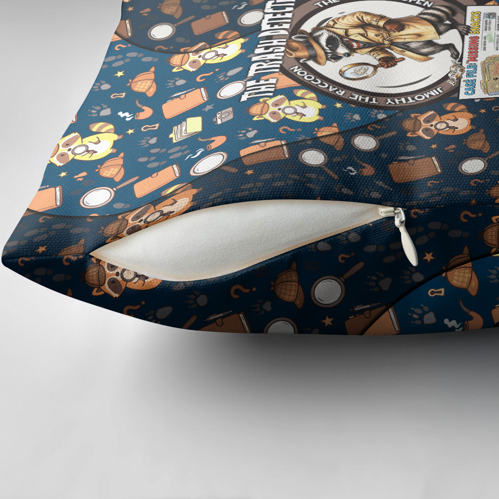 Jimothy The Raccoon The Trash Detective Pillow Cover Funny Noir Sleuth Missing Snacks Crime Mystery