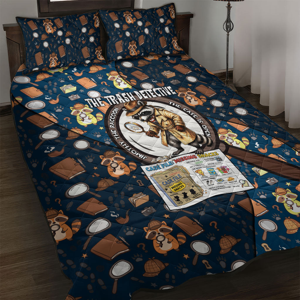Jimothy The Raccoon The Trash Detective Quilt Bed Set Funny Noir Sleuth Missing Snacks Crime Mystery