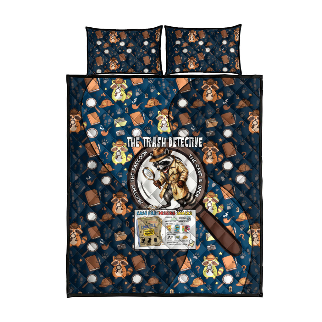Jimothy The Raccoon The Trash Detective Quilt Bed Set Funny Noir Sleuth Missing Snacks Crime Mystery