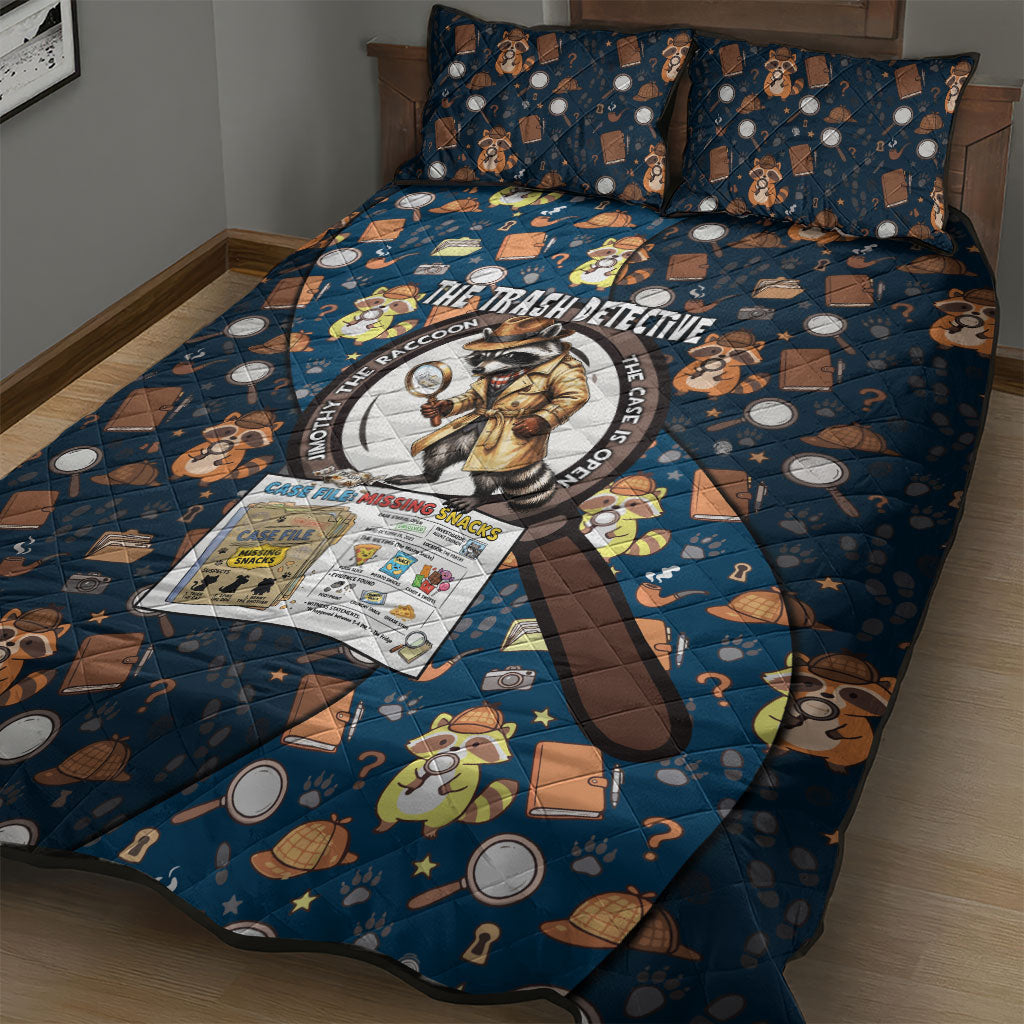Jimothy The Raccoon The Trash Detective Quilt Bed Set Funny Noir Sleuth Missing Snacks Crime Mystery