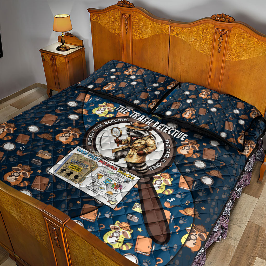 Jimothy The Raccoon The Trash Detective Quilt Bed Set Funny Noir Sleuth Missing Snacks Crime Mystery