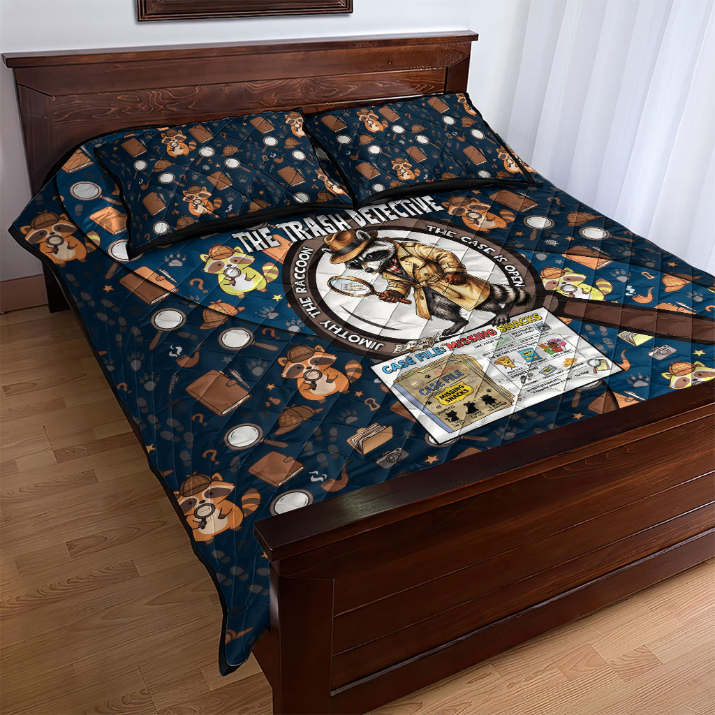 Jimothy The Raccoon The Trash Detective Quilt Bed Set Funny Noir Sleuth Missing Snacks Crime Mystery