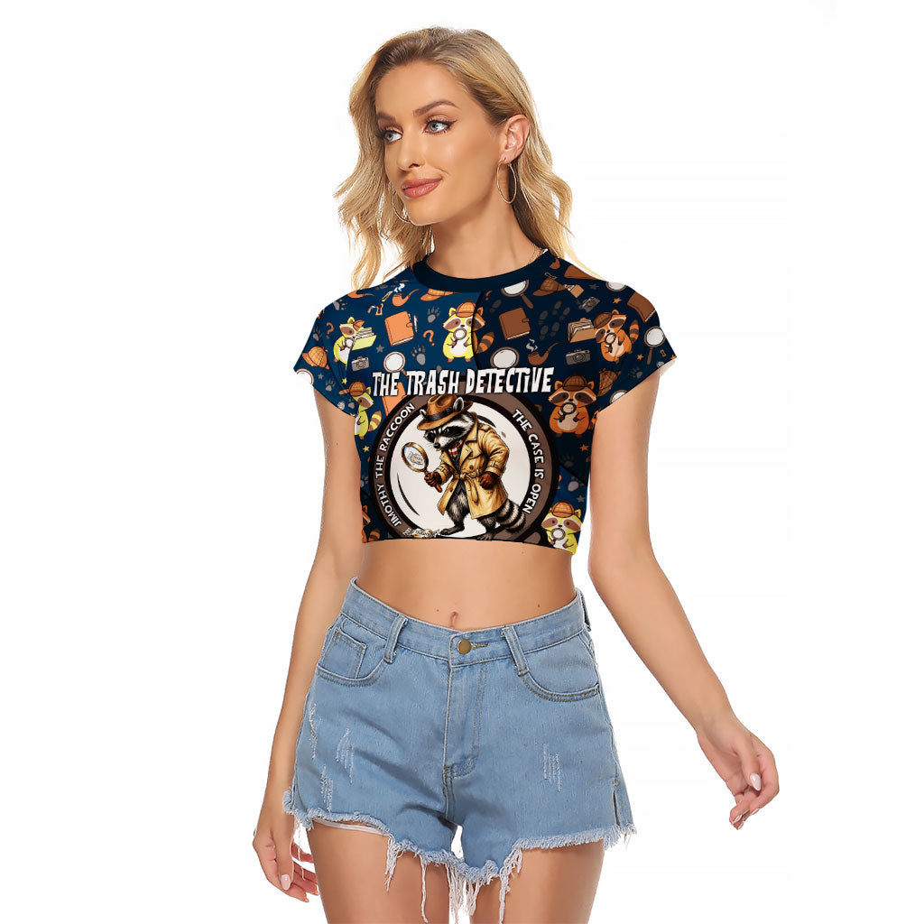 Jimothy The Raccoon The Trash Detective Raglan Cropped T Shirt Funny Noir Sleuth Missing Snacks Crime Mystery