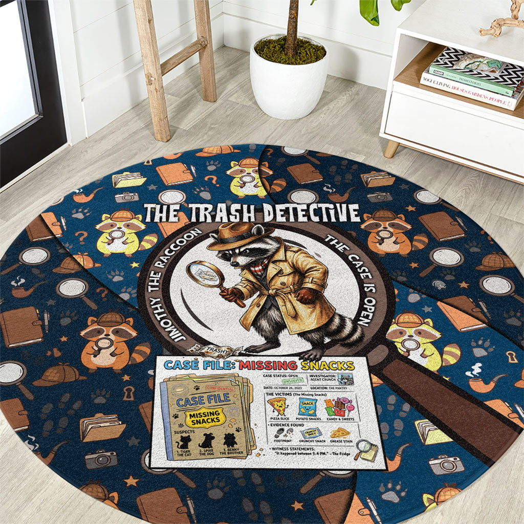 Jimothy The Raccoon The Trash Detective Round Carpet Funny Noir Sleuth Missing Snacks Crime Mystery