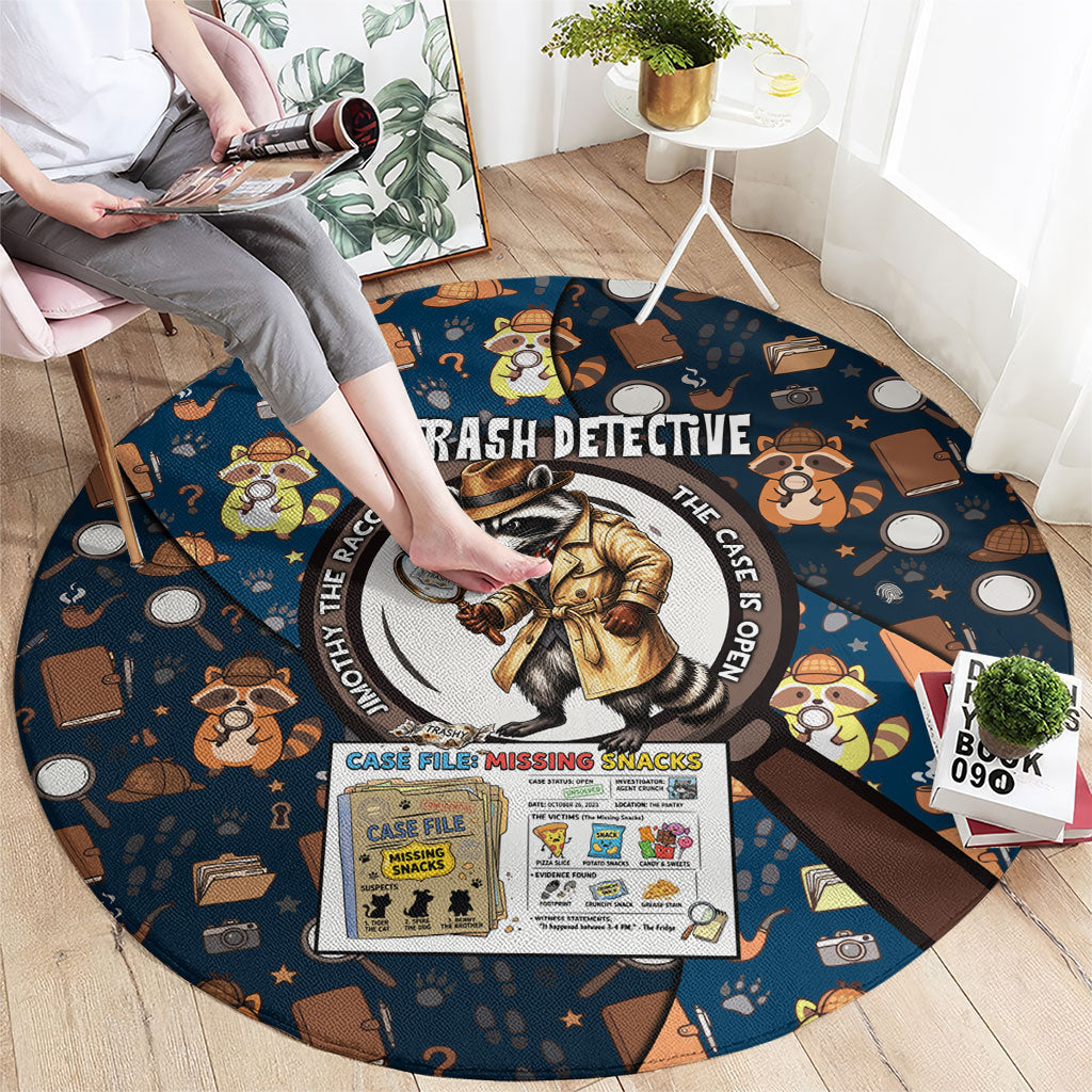 Jimothy The Raccoon The Trash Detective Round Carpet Funny Noir Sleuth Missing Snacks Crime Mystery