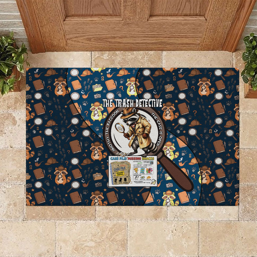 Jimothy The Raccoon The Trash Detective Rubber Doormat Funny Noir Sleuth Missing Snacks Crime Mystery