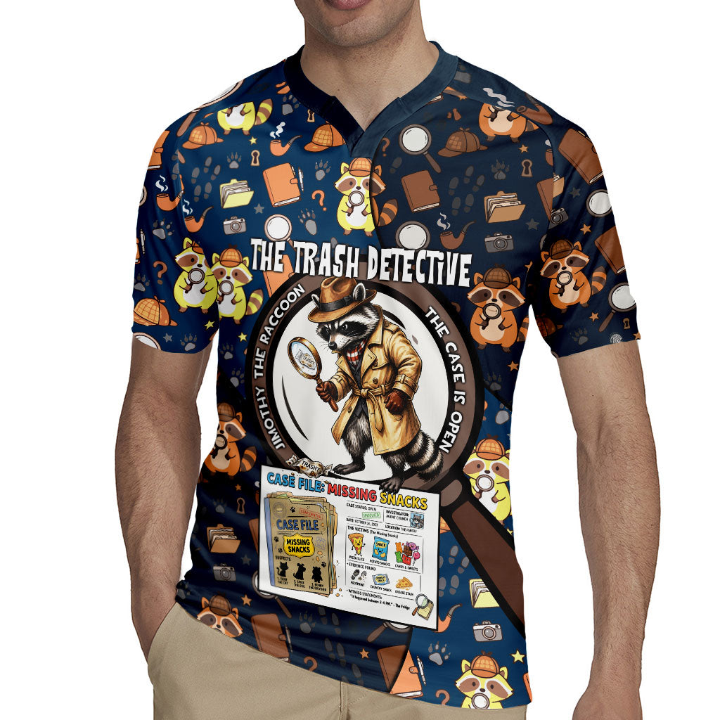 Jimothy The Raccoon The Trash Detective Rugby Jersey Funny Noir Sleuth Missing Snacks Crime Mystery