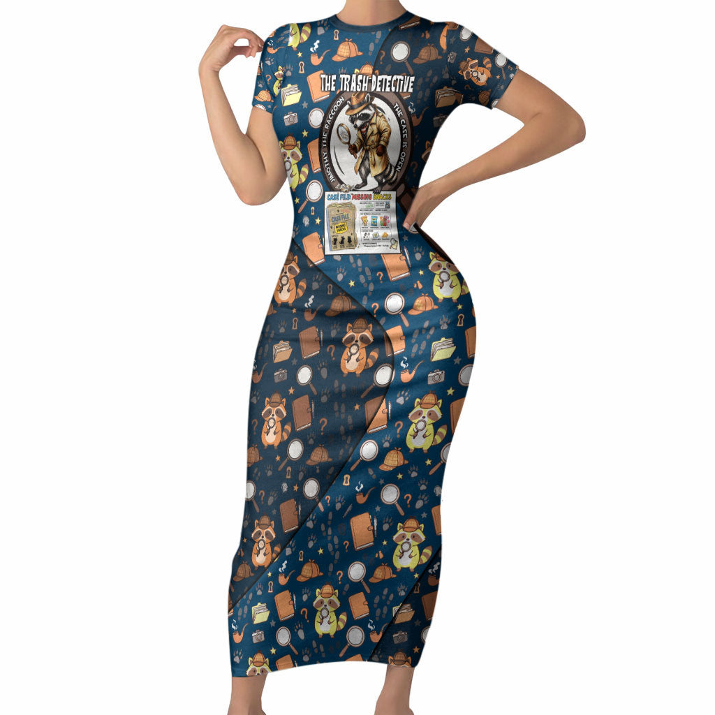 Jimothy The Raccoon The Trash Detective Short Sleeve Bodycon Dress Funny Noir Sleuth Missing Snacks Crime Mystery