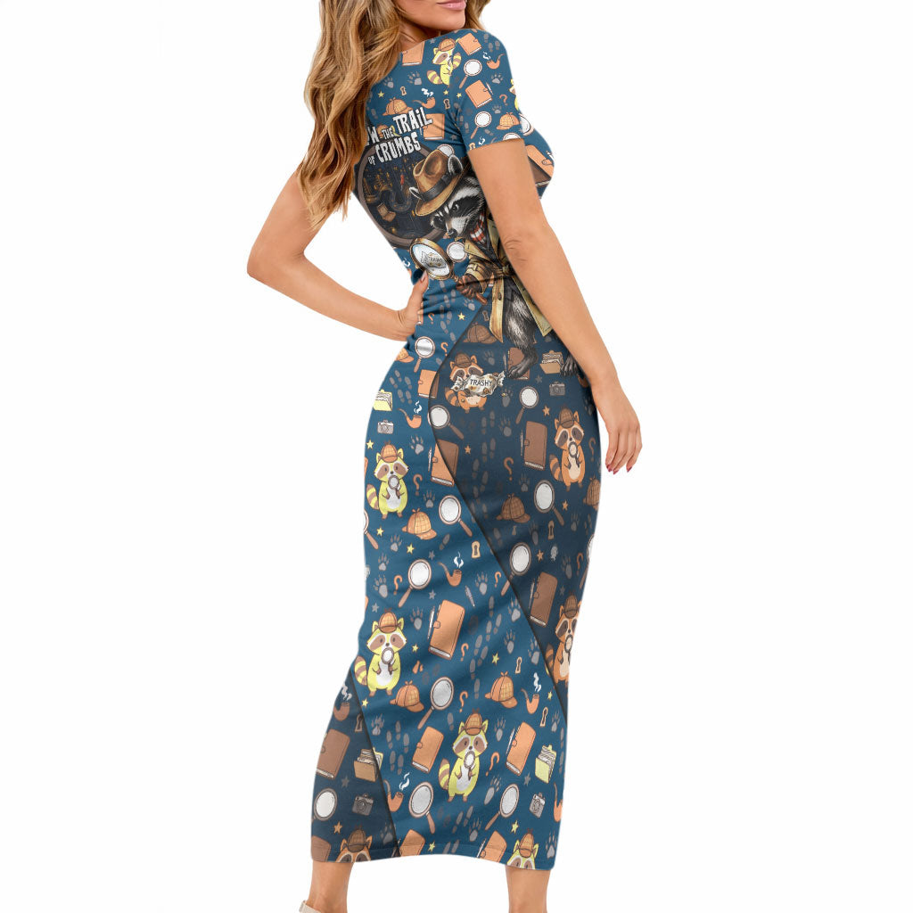 Jimothy The Raccoon The Trash Detective Short Sleeve Bodycon Dress Funny Noir Sleuth Missing Snacks Crime Mystery