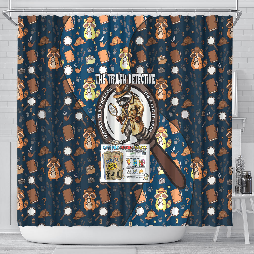 Jimothy The Raccoon The Trash Detective Shower Curtain Funny Noir Sleuth Missing Snacks Crime Mystery