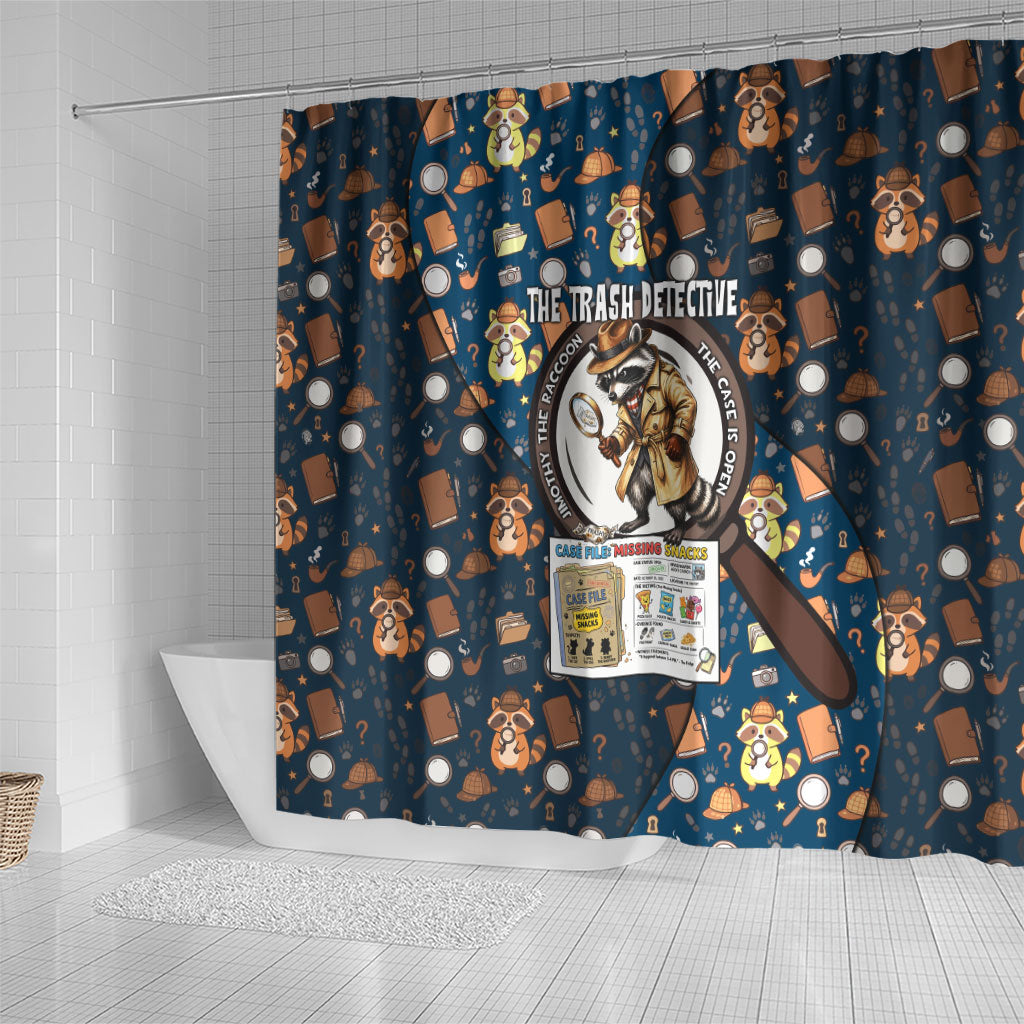 Jimothy The Raccoon The Trash Detective Shower Curtain Funny Noir Sleuth Missing Snacks Crime Mystery