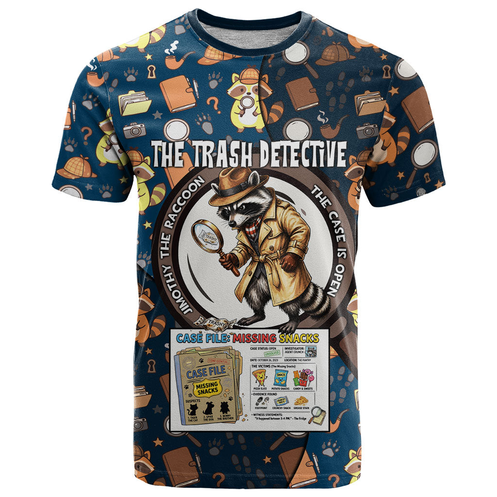 Jimothy The Raccoon The Trash Detective T Shirt Funny Noir Sleuth Missing Snacks Crime Mystery