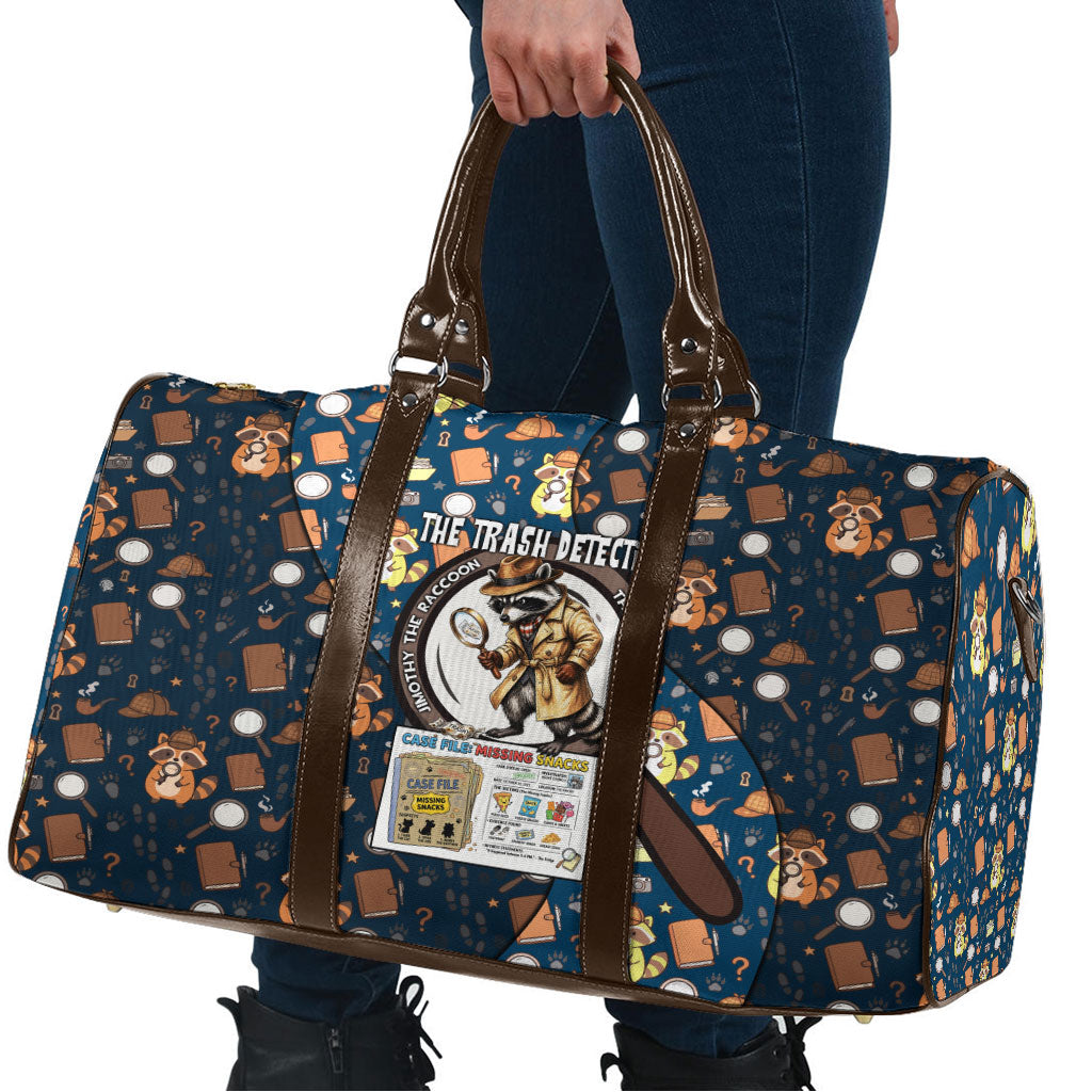 Jimothy The Raccoon The Trash Detective Travel Bag Funny Noir Sleuth Missing Snacks Crime Mystery