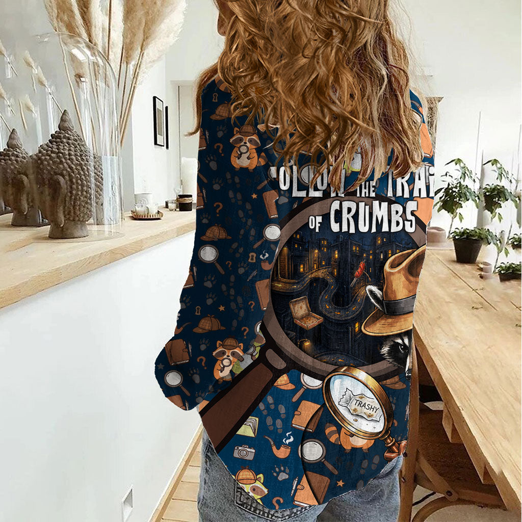 Jimothy The Raccoon The Trash Detective Women Casual Shirt Funny Noir Sleuth Missing Snacks Crime Mystery