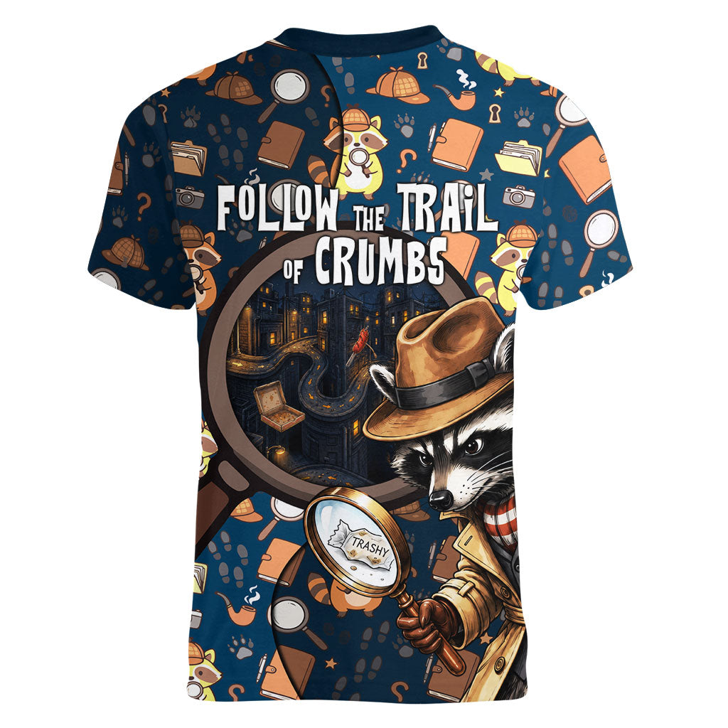 Jimothy The Raccoon The Trash Detective Women V-Neck T-Shirt Funny Noir Sleuth Missing Snacks Crime Mystery