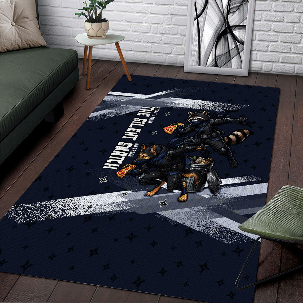 Ninja Raccoon Quasimodo Pizza Heist Area Rug Night Stealth Scene Detailed Pizza Slices
