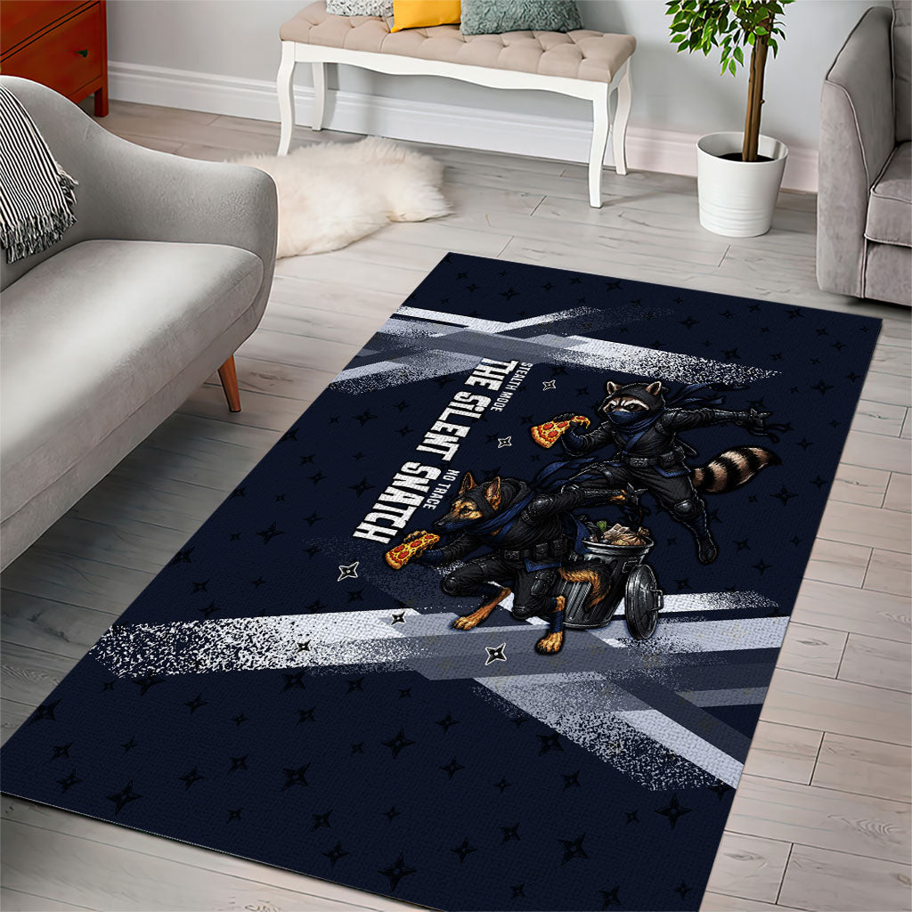 Ninja Raccoon Quasimodo Pizza Heist Area Rug Night Stealth Scene Detailed Pizza Slices
