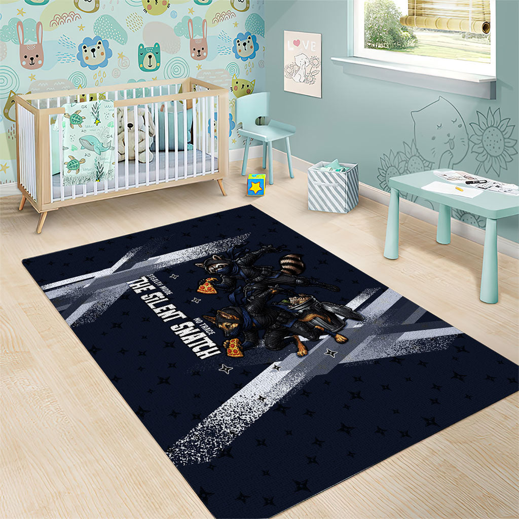 Ninja Raccoon Quasimodo Pizza Heist Area Rug Night Stealth Scene Detailed Pizza Slices
