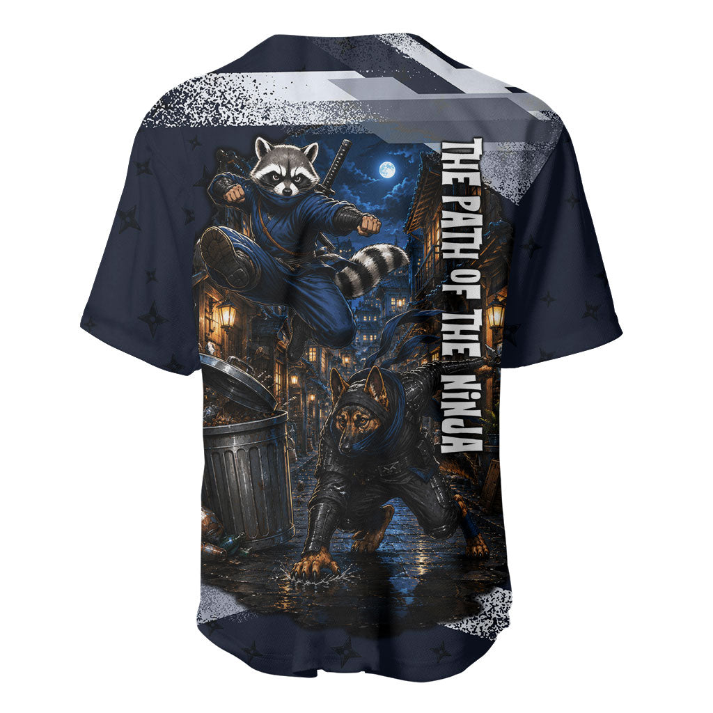 Ninja Raccoon Quasimodo Pizza Heist Baseball Jersey Night Stealth Scene Detailed Pizza Slices