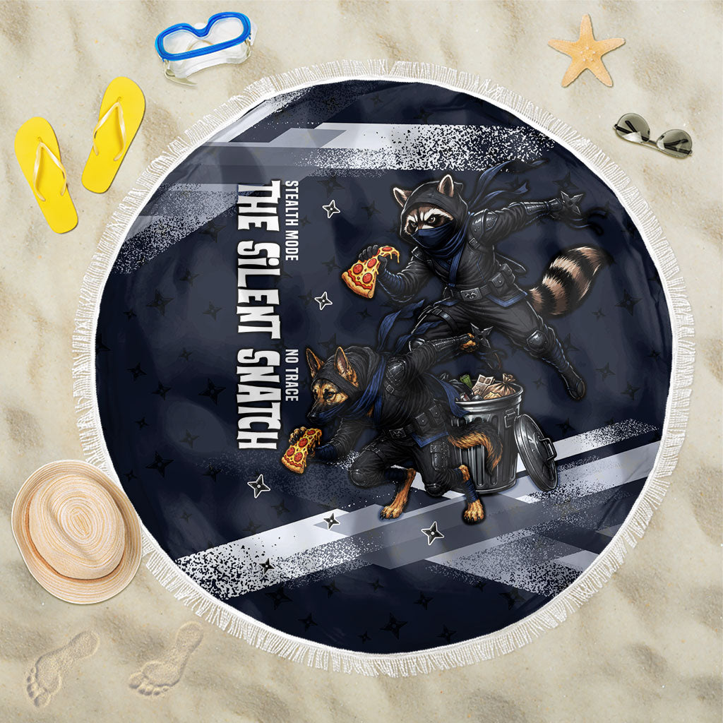 Ninja Raccoon Quasimodo Pizza Heist Beach Blanket Night Stealth Scene Detailed Pizza Slices