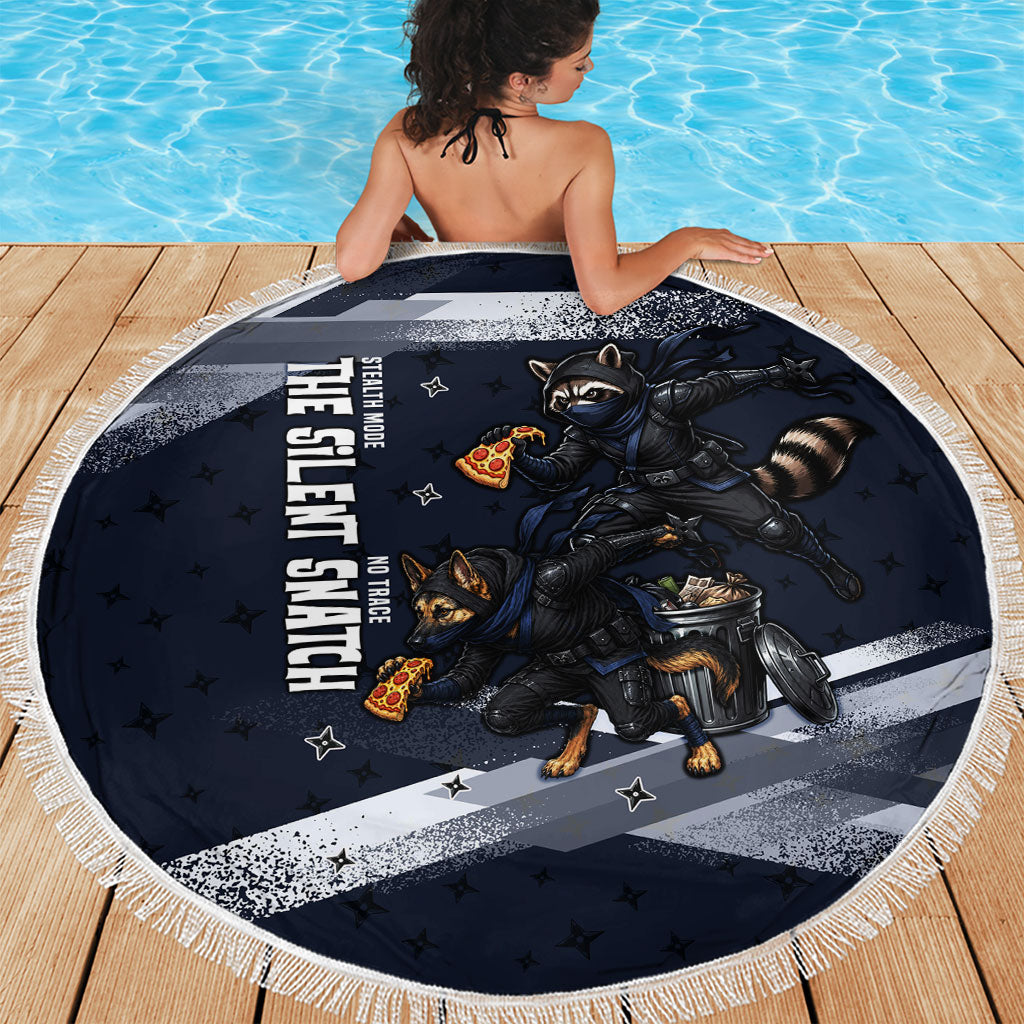 Ninja Raccoon Quasimodo Pizza Heist Beach Blanket Night Stealth Scene Detailed Pizza Slices