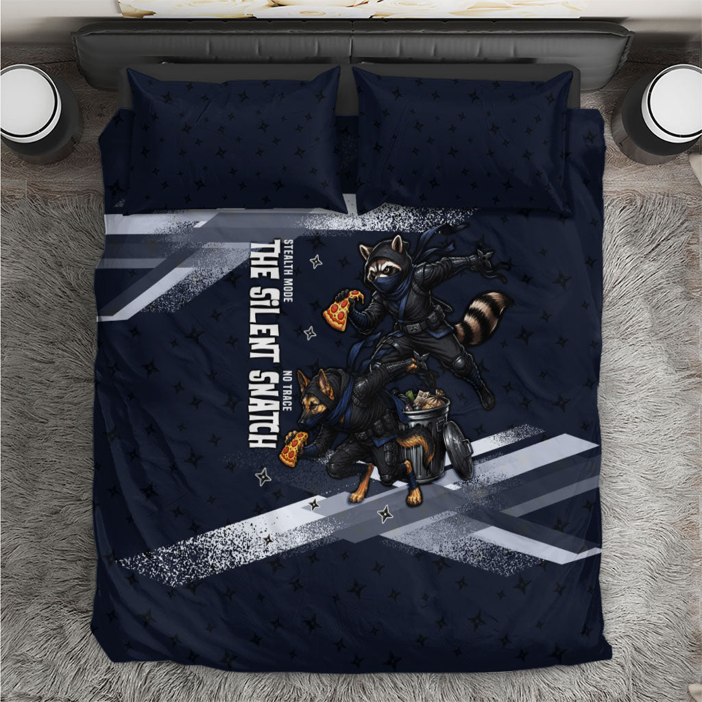 Ninja Raccoon Quasimodo Pizza Heist Bedding Set Night Stealth Scene Detailed Pizza Slices