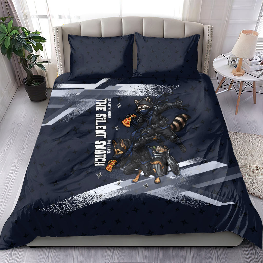 Ninja Raccoon Quasimodo Pizza Heist Bedding Set Night Stealth Scene Detailed Pizza Slices
