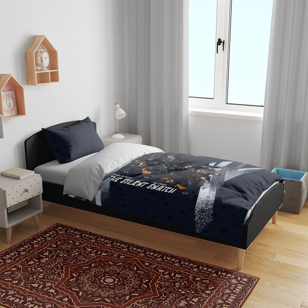 Ninja Raccoon Quasimodo Pizza Heist Bedding Set Night Stealth Scene Detailed Pizza Slices