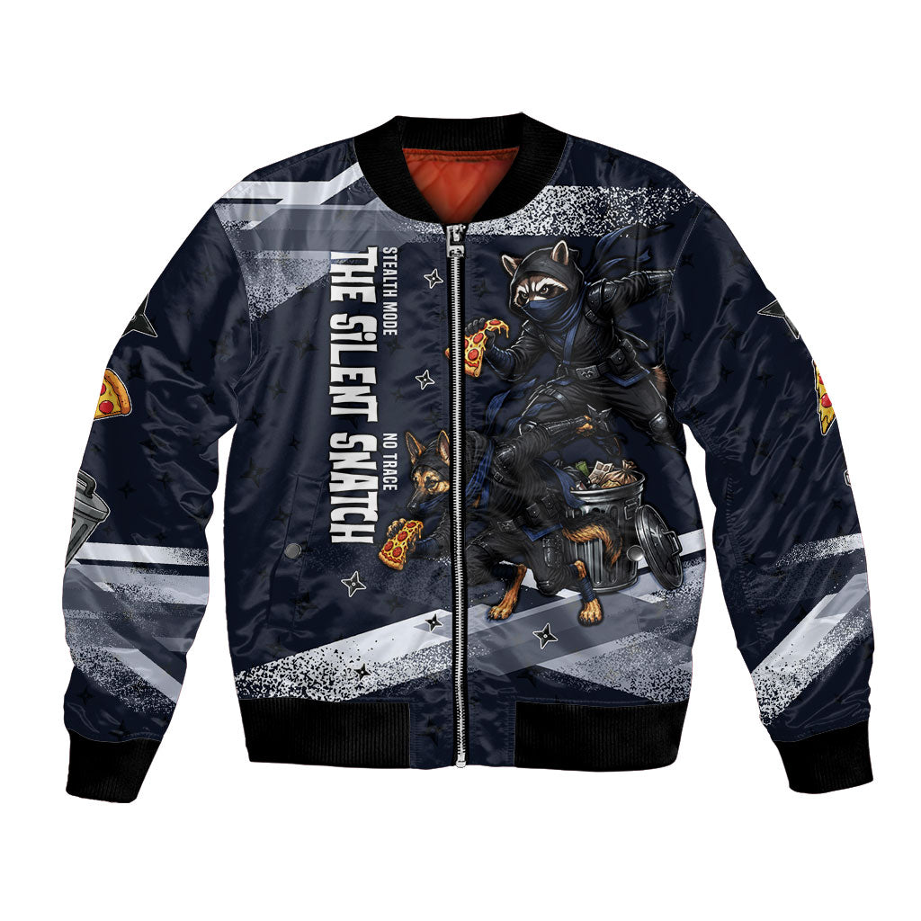 Ninja Raccoon Quasimodo Pizza Heist Bomber Jacket Night Stealth Scene Detailed Pizza Slices