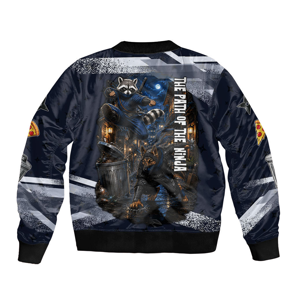 Ninja Raccoon Quasimodo Pizza Heist Bomber Jacket Night Stealth Scene Detailed Pizza Slices