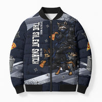 Ninja Raccoon Quasimodo Pizza Heist Bomber Puffer Jacket Night Stealth Scene Detailed Pizza Slices