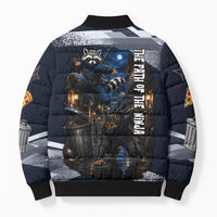 Ninja Raccoon Quasimodo Pizza Heist Bomber Puffer Jacket Night Stealth Scene Detailed Pizza Slices