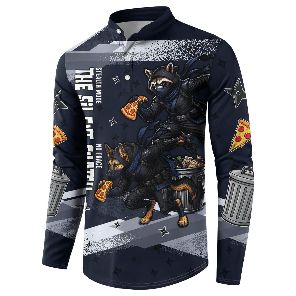 Ninja Raccoon Quasimodo Pizza Heist Button Sweatshirt Night Stealth Scene Detailed Pizza Slices