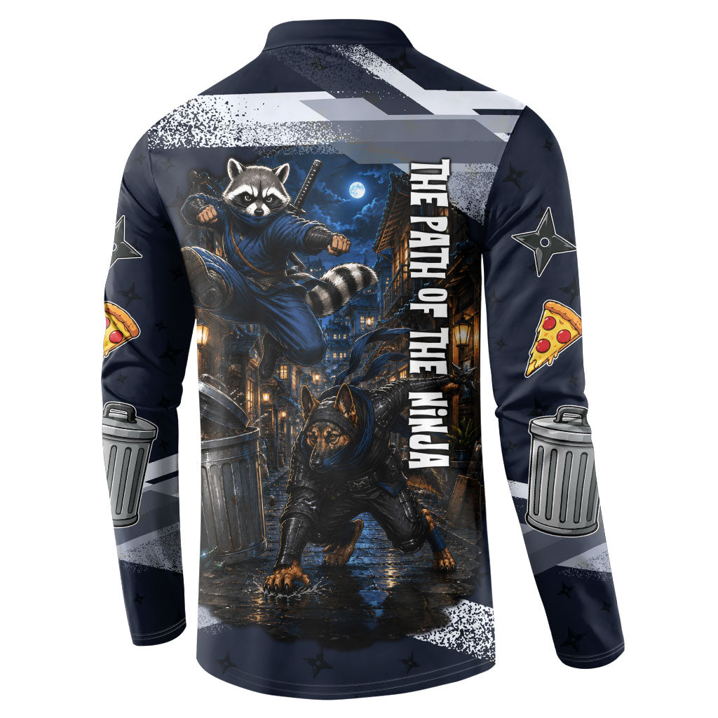 Ninja Raccoon Quasimodo Pizza Heist Button Sweatshirt Night Stealth Scene Detailed Pizza Slices