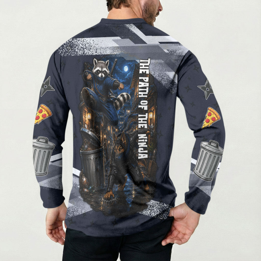 Ninja Raccoon Quasimodo Pizza Heist Button Sweatshirt Night Stealth Scene Detailed Pizza Slices