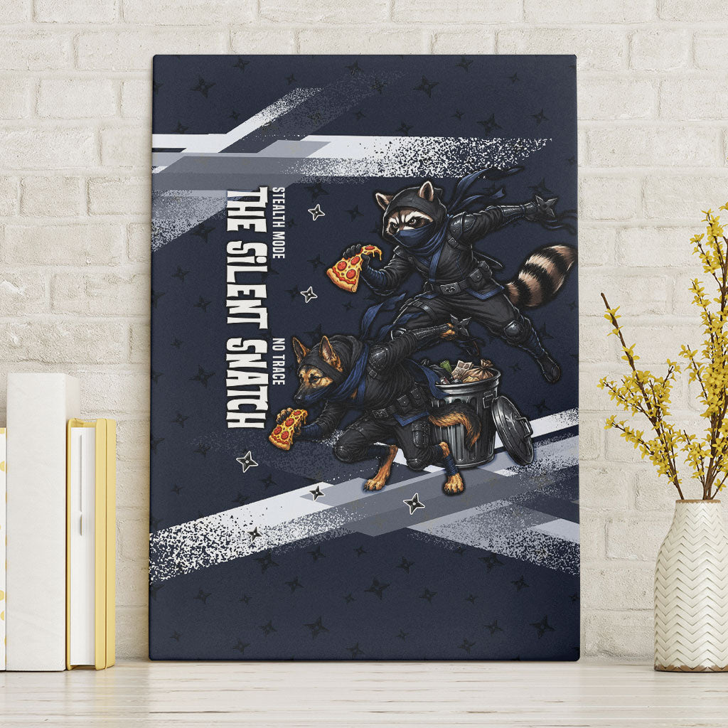 Ninja Raccoon Quasimodo Pizza Heist Canvas Wall Art Night Stealth Scene Detailed Pizza Slices
