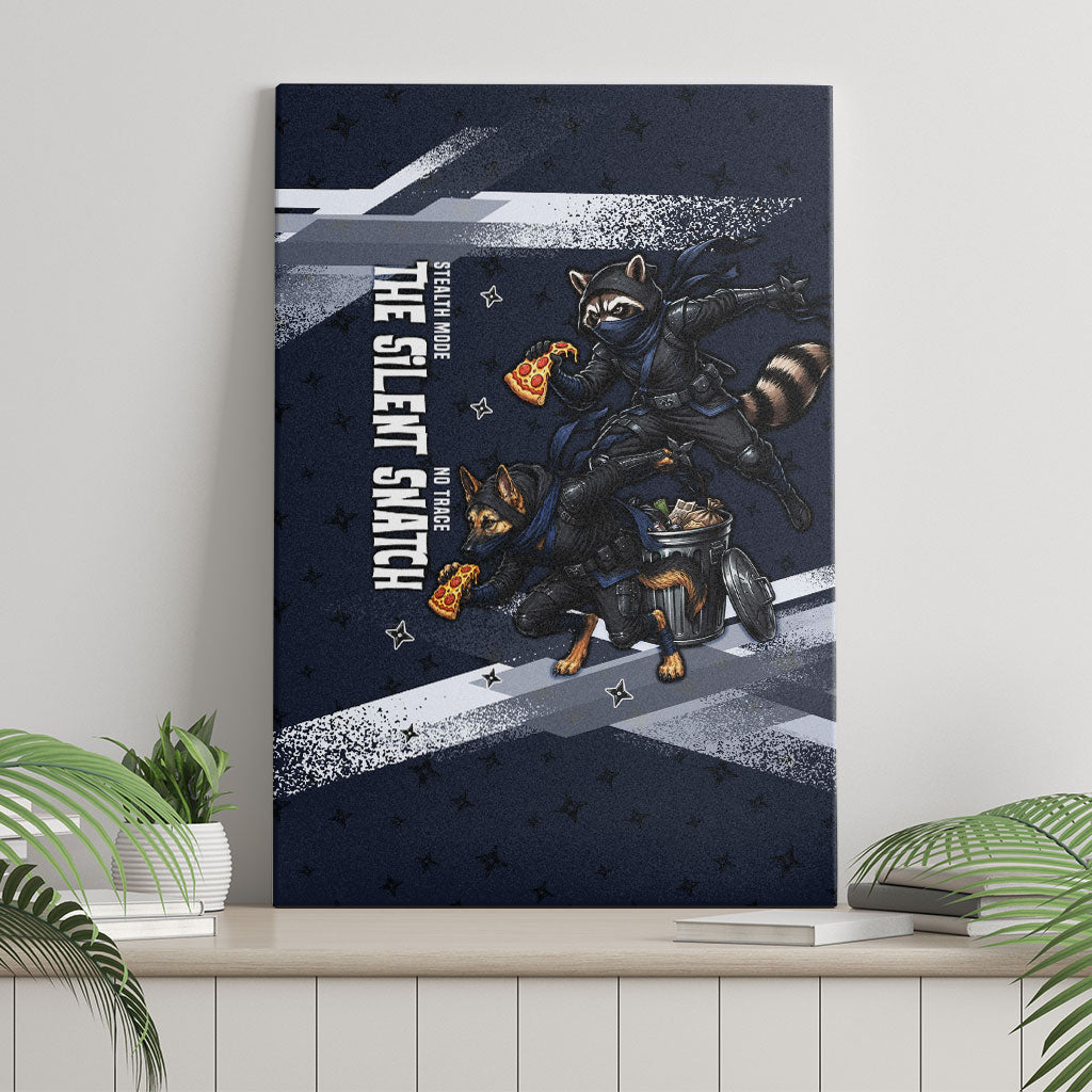 Ninja Raccoon Quasimodo Pizza Heist Canvas Wall Art Night Stealth Scene Detailed Pizza Slices