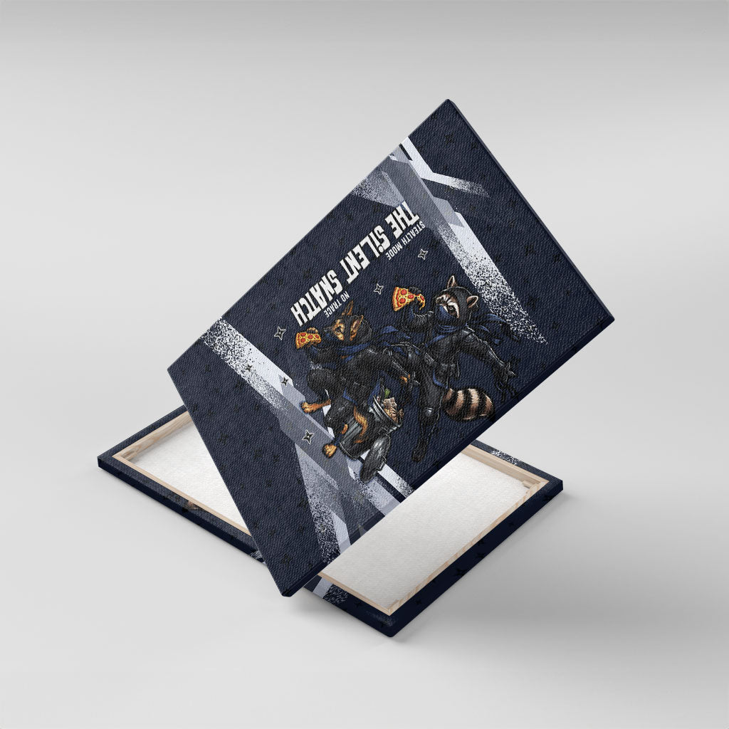 Ninja Raccoon Quasimodo Pizza Heist Canvas Wall Art Night Stealth Scene Detailed Pizza Slices