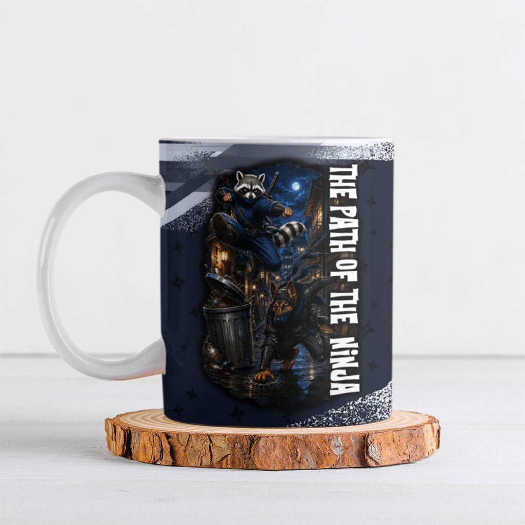 Ninja Raccoon Quasimodo Pizza Heist Ceramic Mug Night Stealth Scene Detailed Pizza Slices